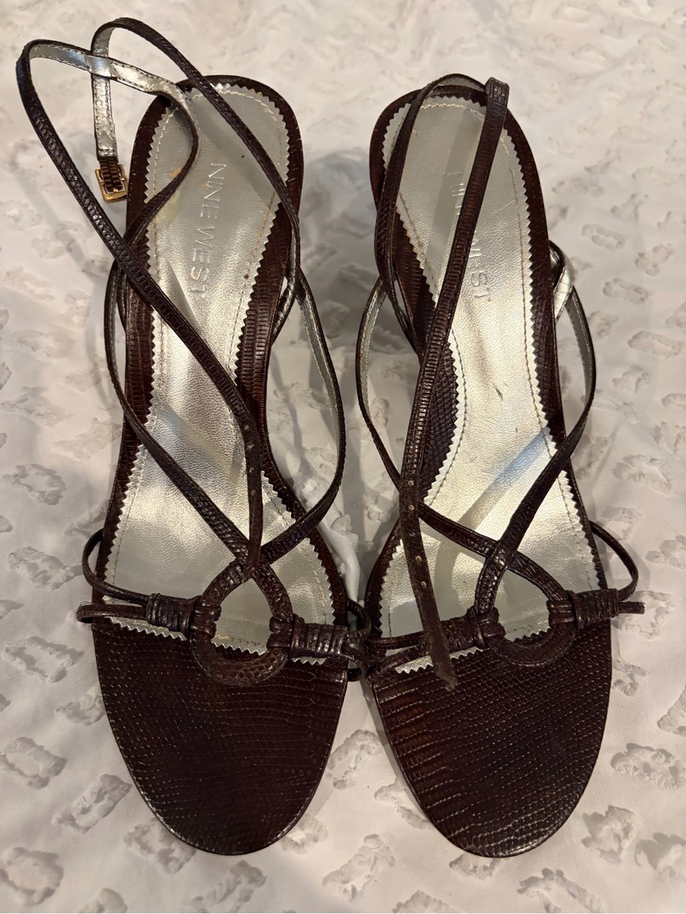 Nine West Dark Brown Strappy Wrap Sandals